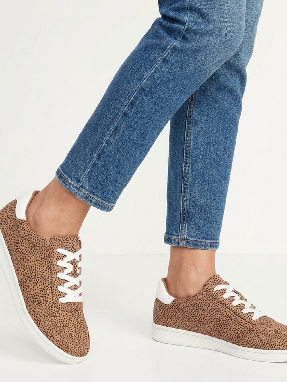 OLD NAVY animal Print Faux Suede Look & White Sneakers Size 8
